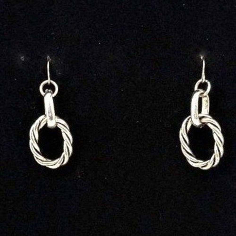 Premier Designs Silver Tone Twisted Rope Double Hoop Drop Earrings French Wire